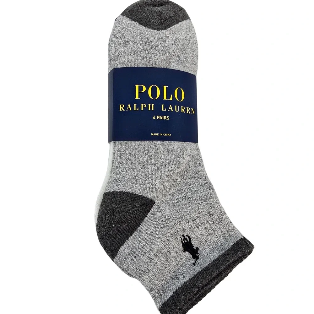Polo Ralph Lauren Mens 4 Pair Low Cut Socks Grey White Pony Logo‎ ZP113858PKN